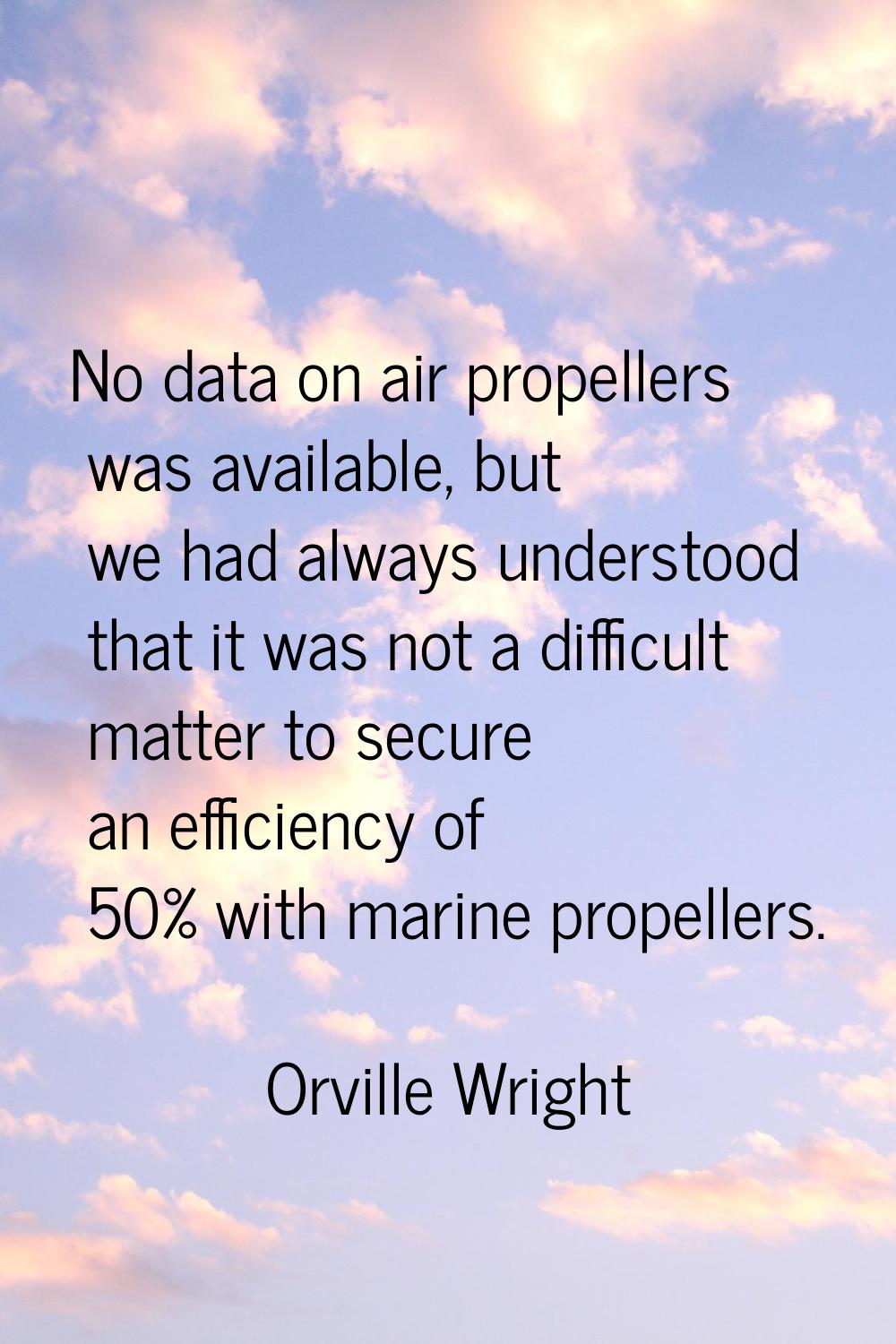 No data on air propellers was available, but we had always understood that it was not a difficult m