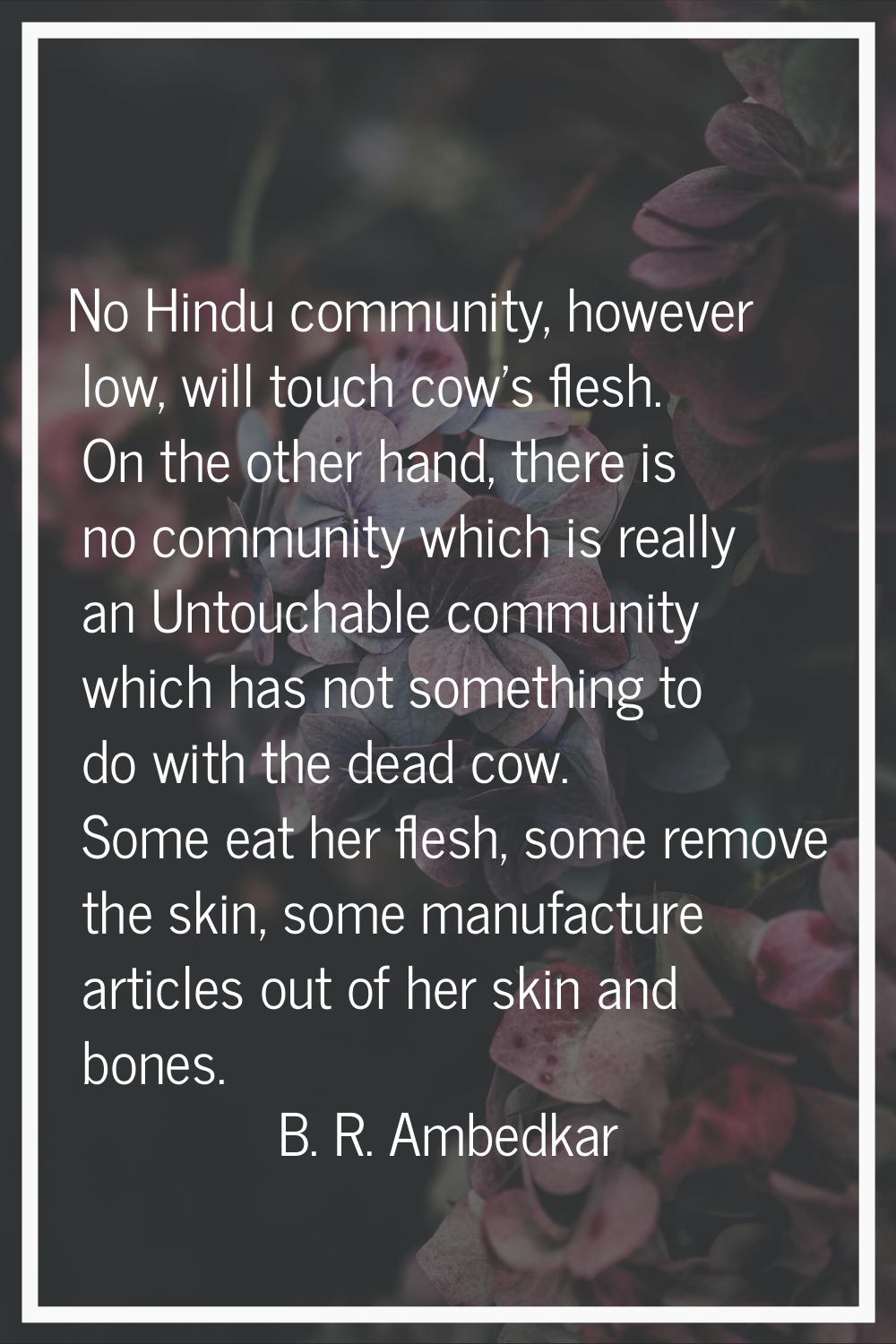 No Hindu community, however low, will touch cow's flesh. On the other hand, there is no community w