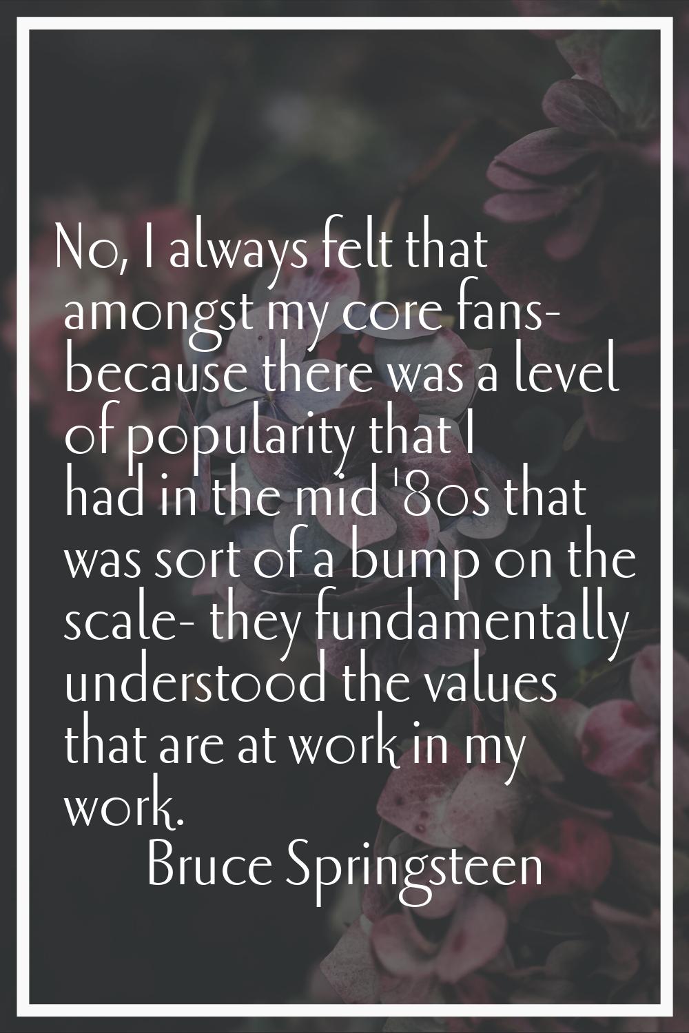 No, I always felt that amongst my core fans- because there was a level of popularity that I had in 
