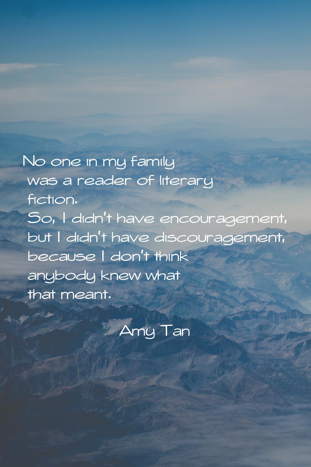 No one in my family was a reader of literary fiction. So, I didn't have encouragement, but I didn't