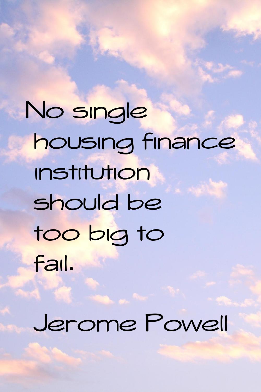 No single housing finance institution should be too big to fail.