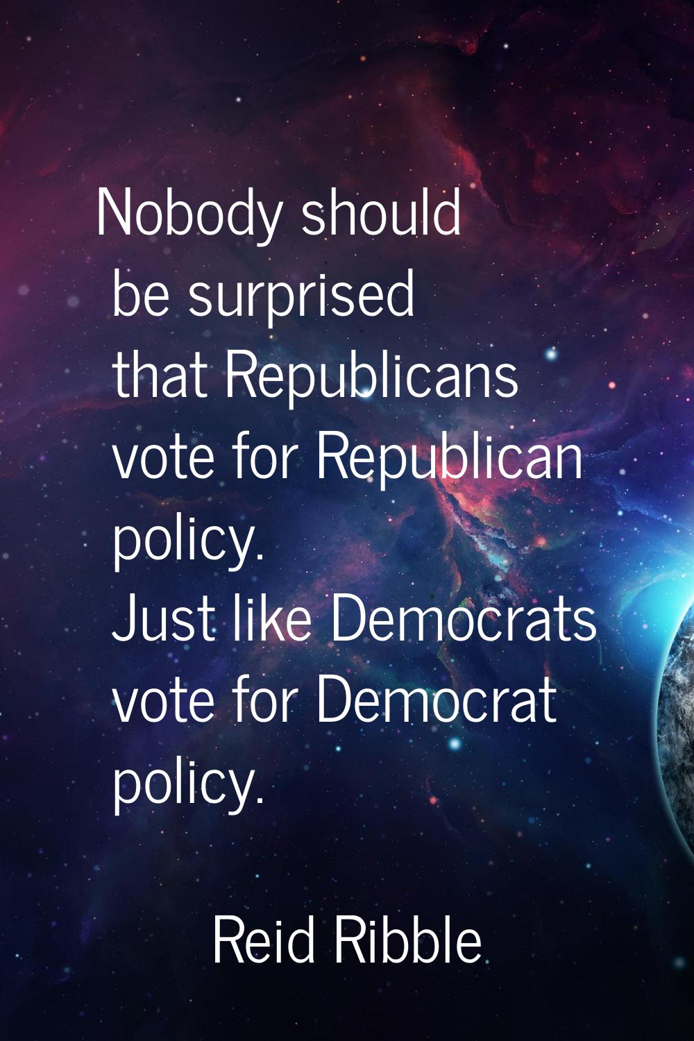 Nobody should be surprised that Republicans vote for Republican policy. Just like Democrats vote fo