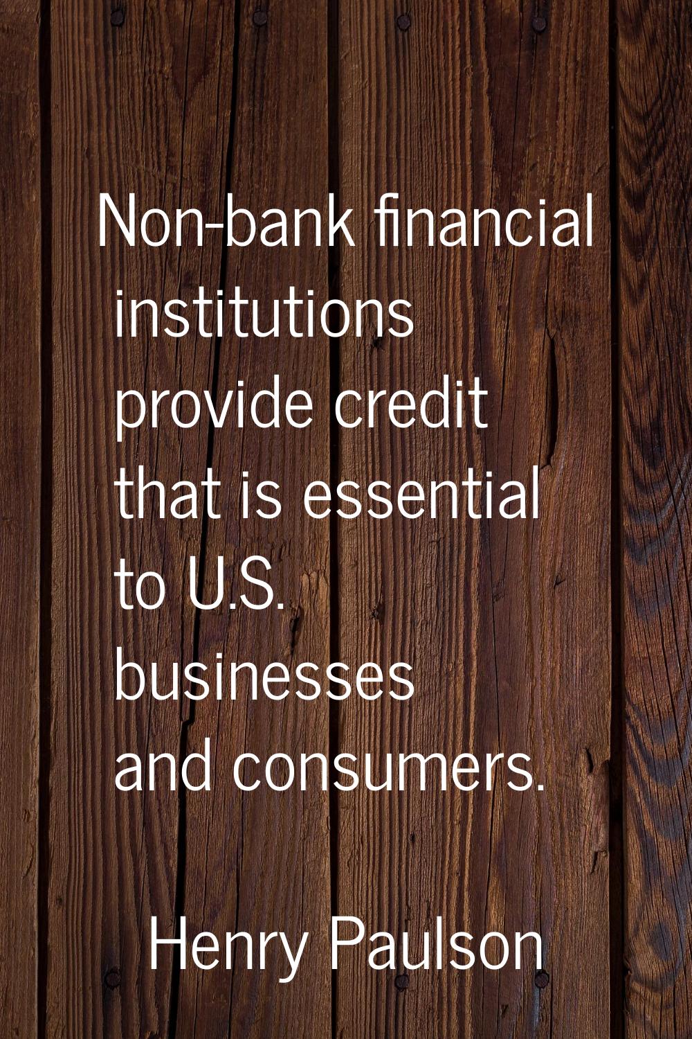 Non-bank financial institutions provide credit that is essential to U.S. businesses and consumers.