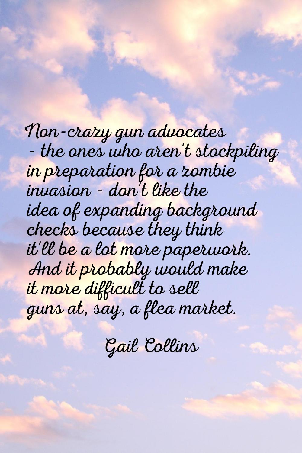 Non-crazy gun advocates - the ones who aren't stockpiling in preparation for a zombie invasion - do