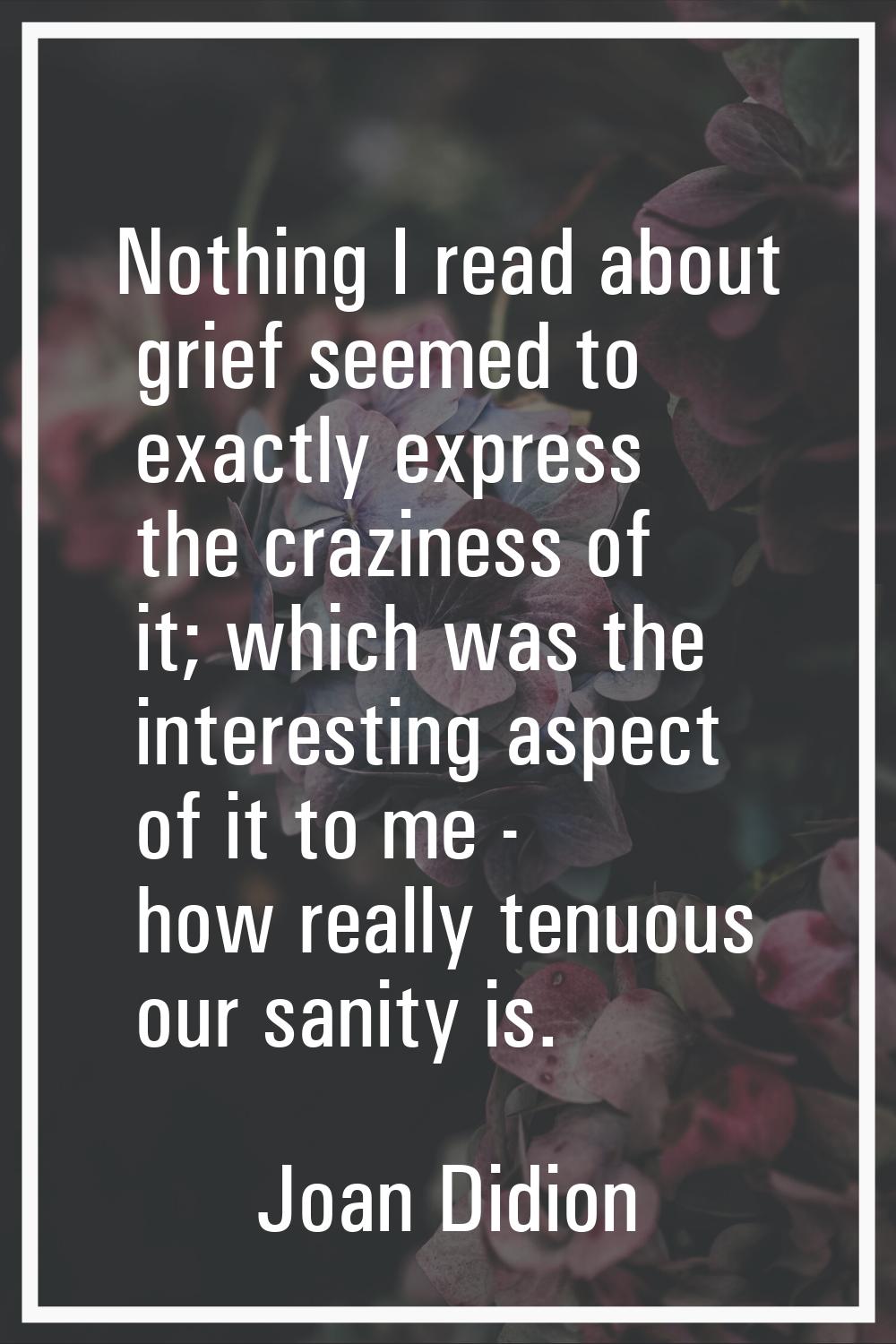 Nothing I read about grief seemed to exactly express the craziness of it; which was the interesting
