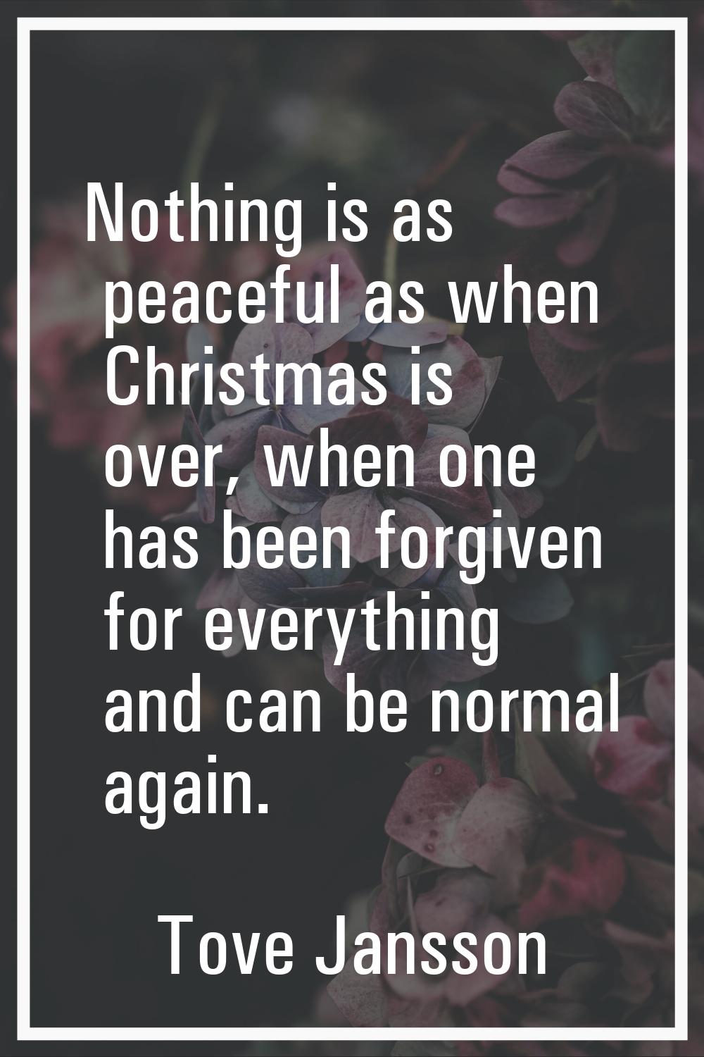 Nothing is as peaceful as when Christmas is over, when one has been forgiven for everything and can