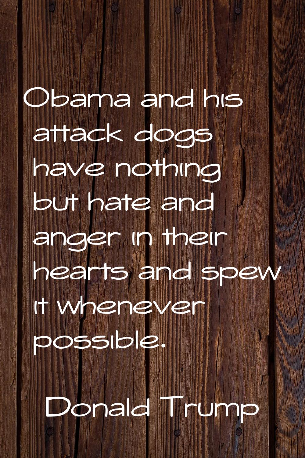 Obama and his attack dogs have nothing but hate and anger in their hearts and spew it whenever poss