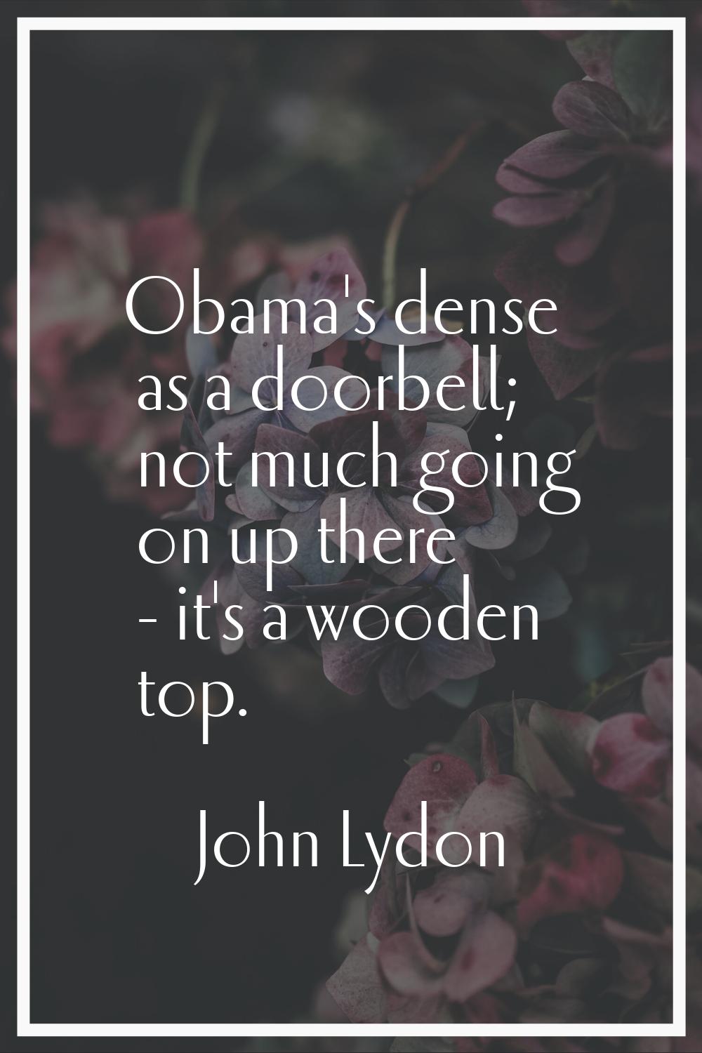 Obama's dense as a doorbell; not much going on up there - it's a wooden top.