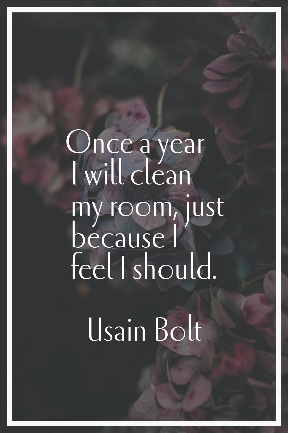 Once a year I will clean my room, just because I feel I should.