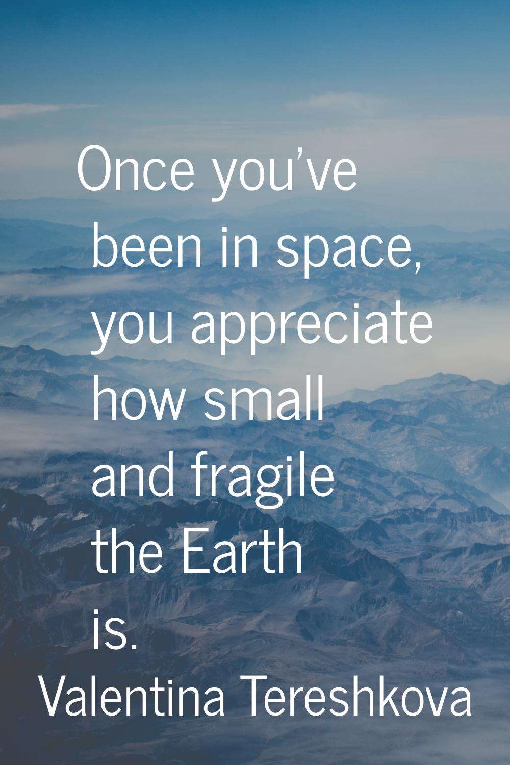 Once you've been in space, you appreciate how small and fragile the Earth is.
