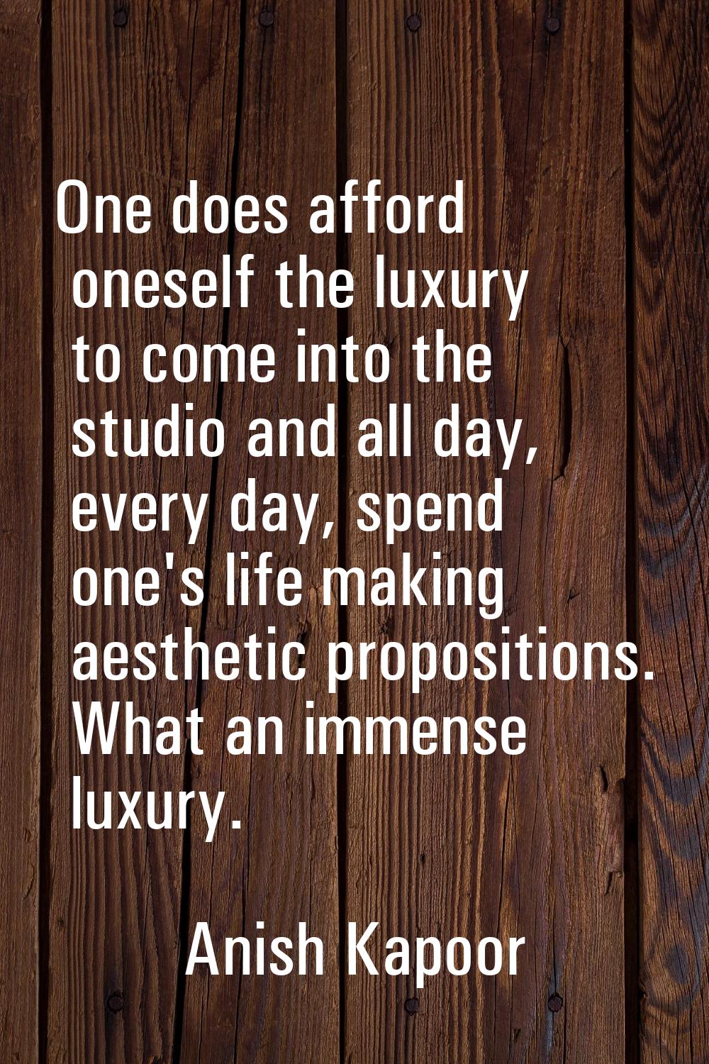One does afford oneself the luxury to come into the studio and all day, every day, spend one's life