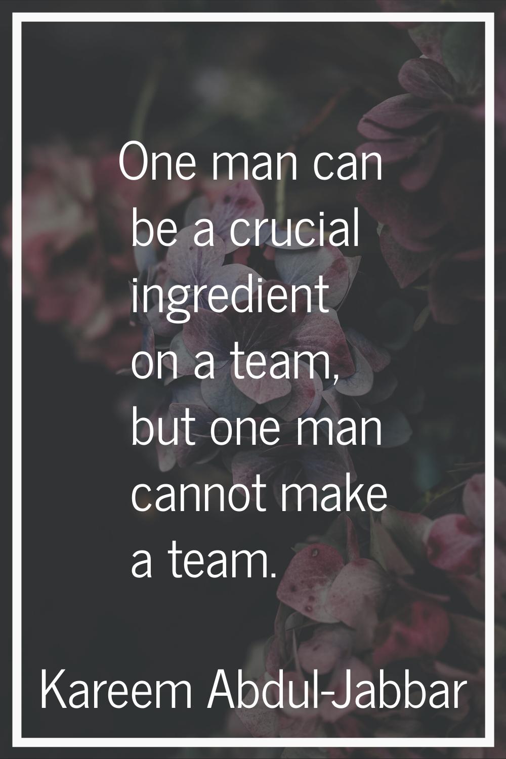 One man can be a crucial ingredient on a team, but one man cannot make a team.