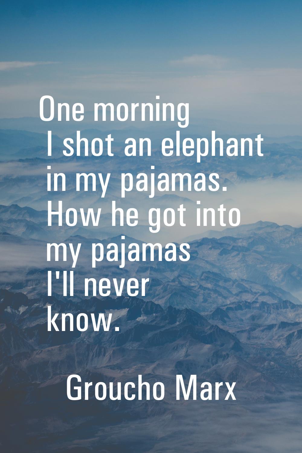 One morning I shot an elephant in my pajamas. How he got into my pajamas I'll never know.