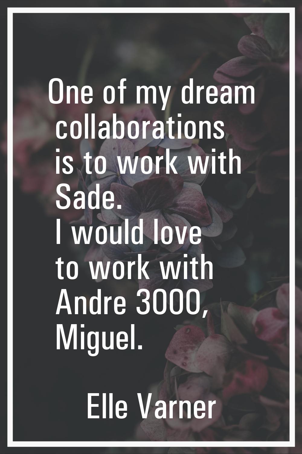 One of my dream collaborations is to work with Sade. I would love to work with Andre 3000, Miguel.