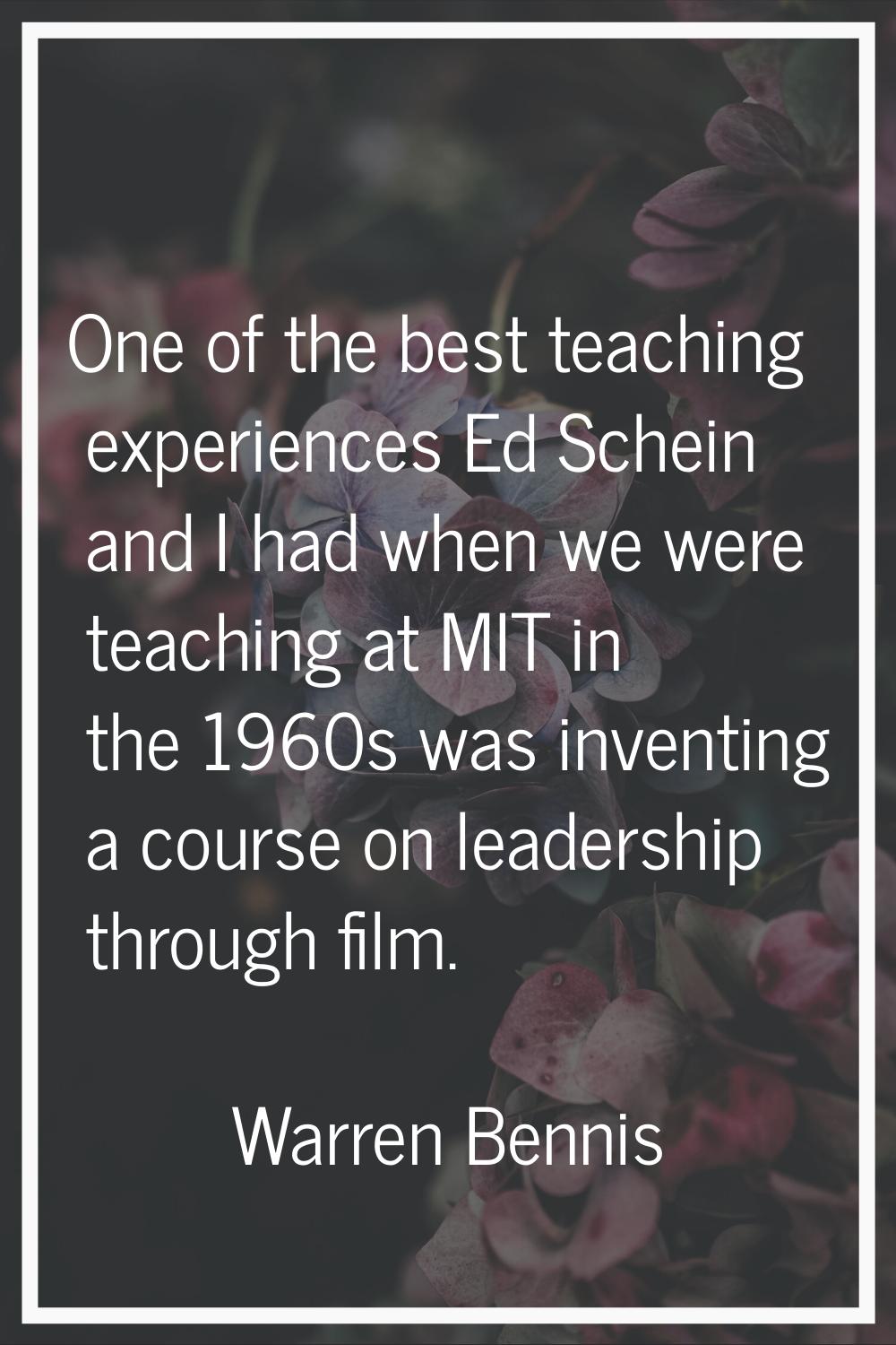 One of the best teaching experiences Ed Schein and I had when we were teaching at MIT in the 1960s 