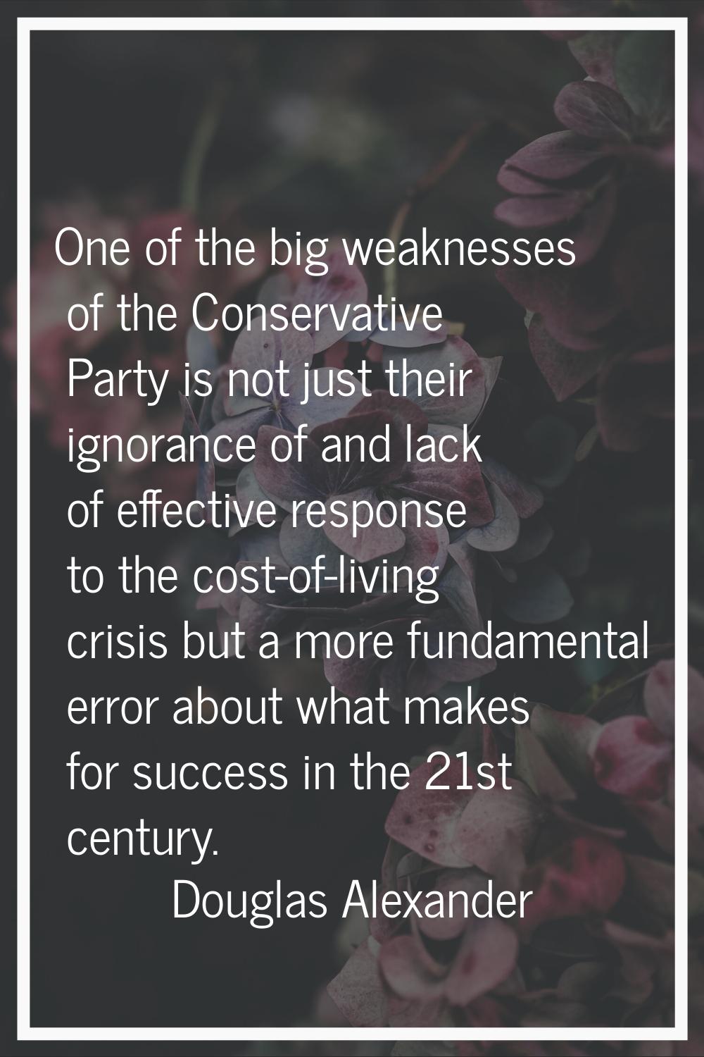 One of the big weaknesses of the Conservative Party is not just their ignorance of and lack of effe