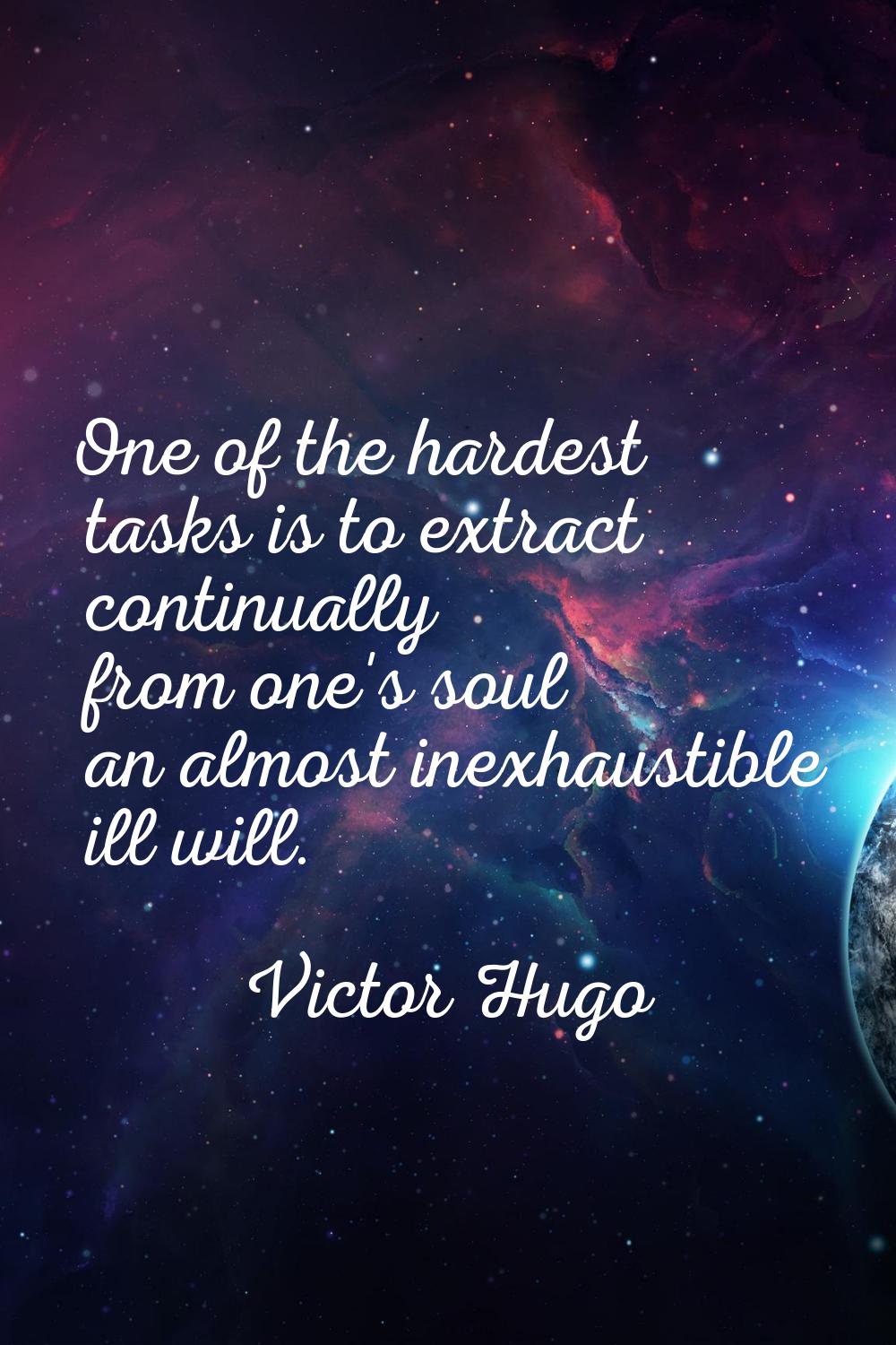 One of the hardest tasks is to extract continually from one's soul an almost inexhaustible ill will