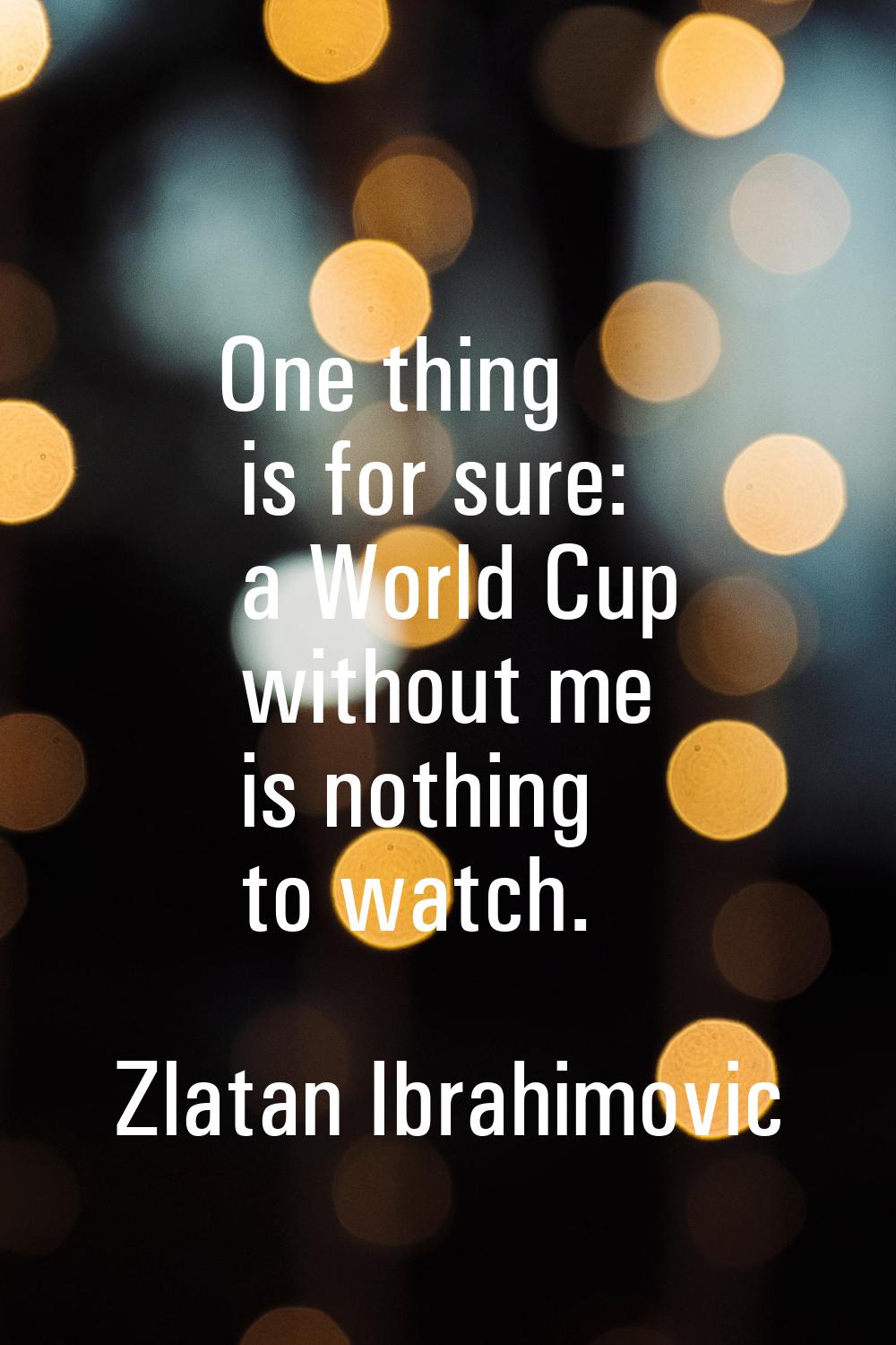 One thing is for sure: a World Cup without me is nothing to watch.