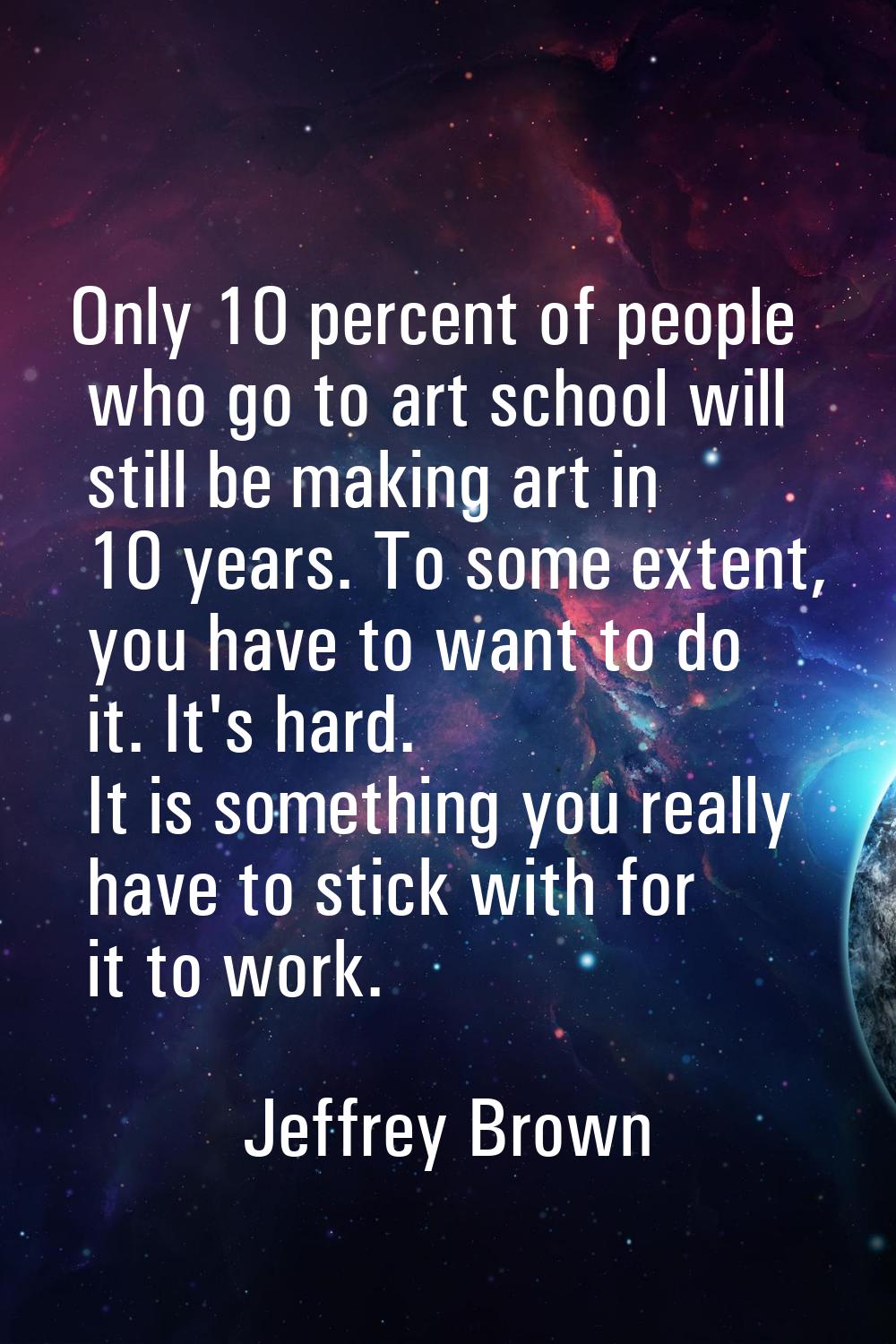 Only 10 percent of people who go to art school will still be making art in 10 years. To some extent