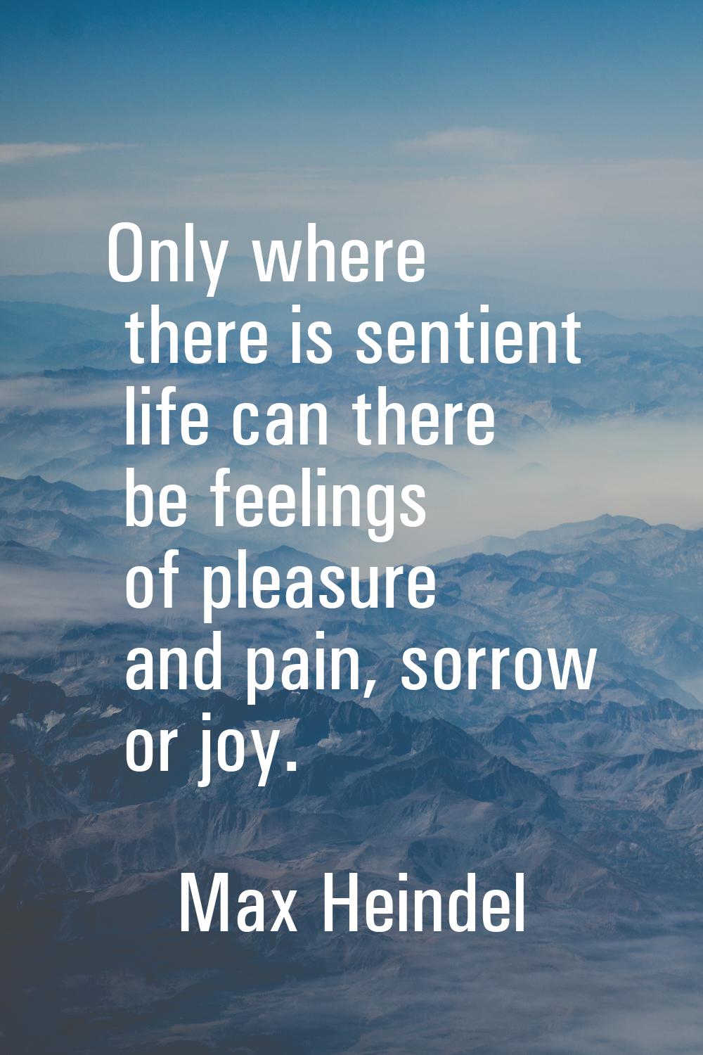 Only where there is sentient life can there be feelings of pleasure and pain, sorrow or joy.