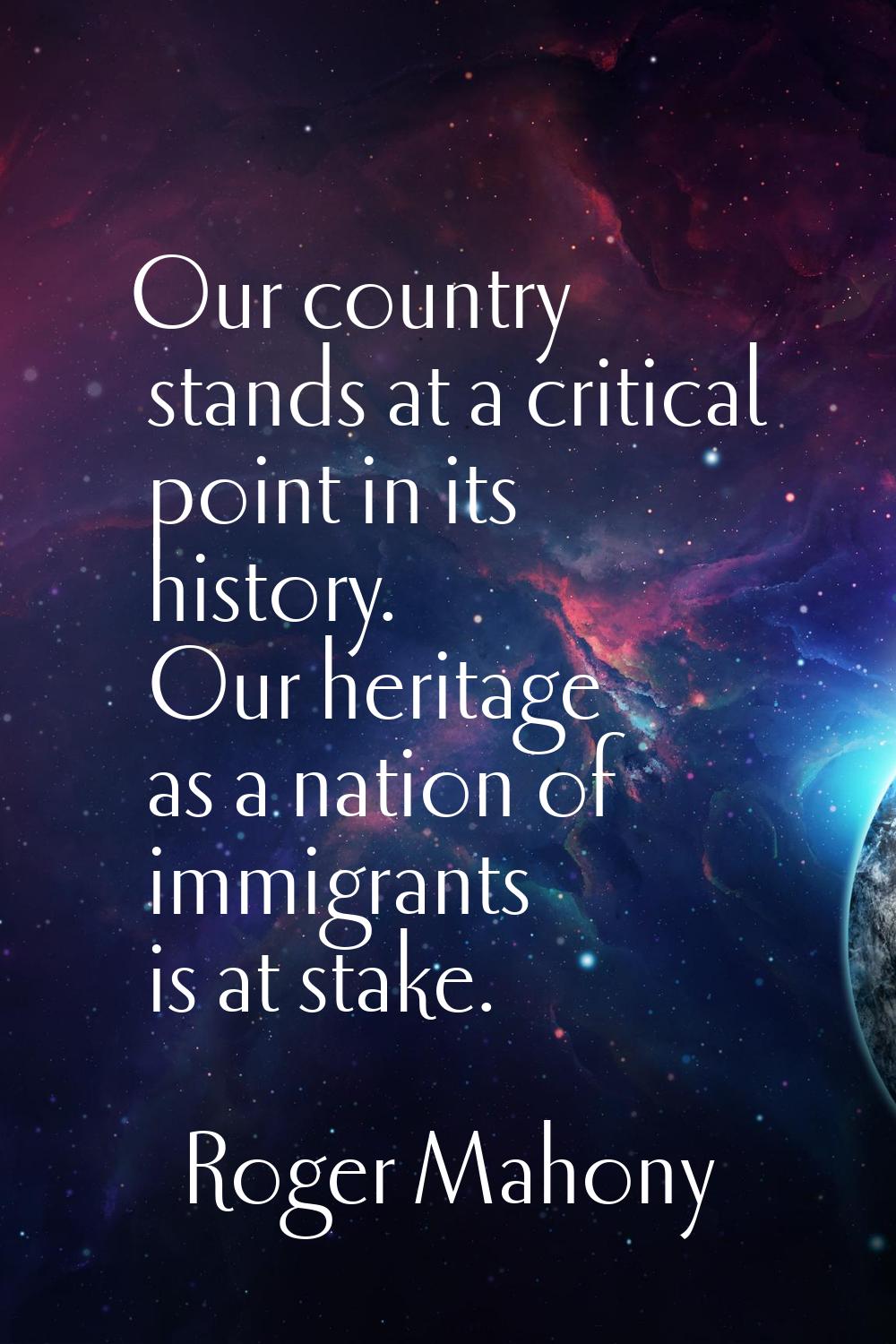 Our country stands at a critical point in its history. Our heritage as a nation of immigrants is at