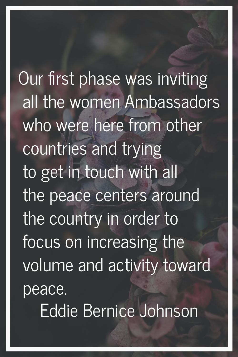 Our first phase was inviting all the women Ambassadors who were here from other countries and tryin
