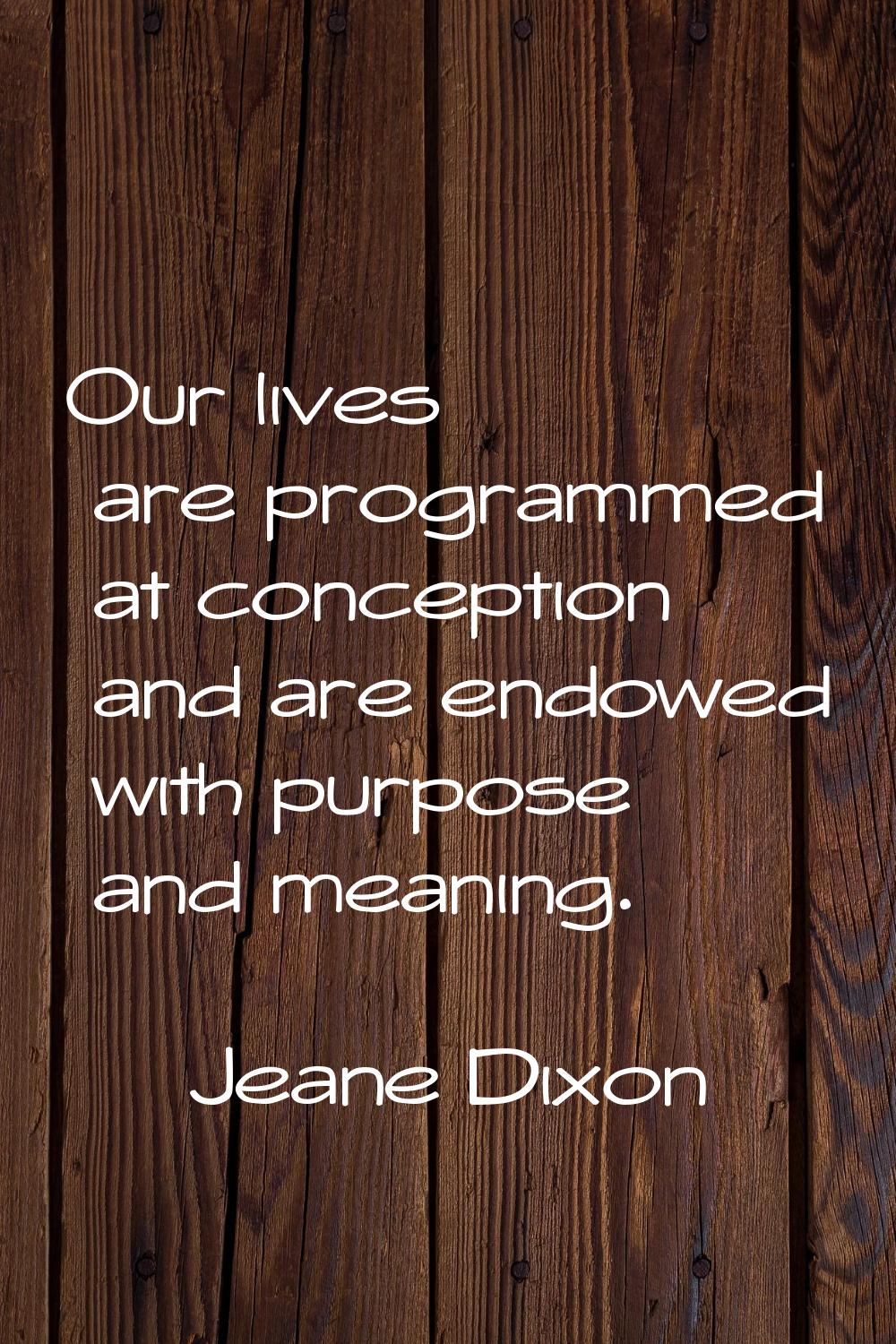 Our lives are programmed at conception and are endowed with purpose and meaning.