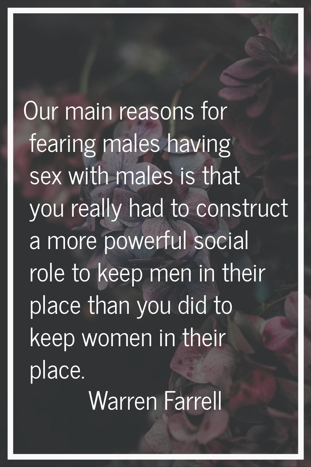 Our main reasons for fearing males having sex with males is that you really had to construct a more