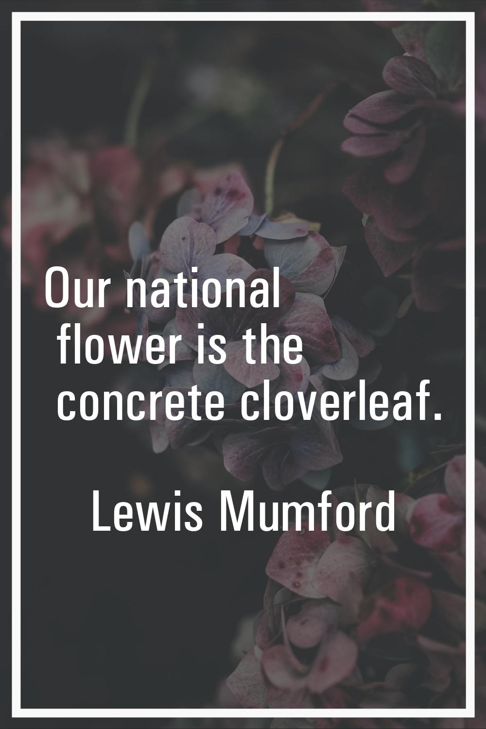 Our national flower is the concrete cloverleaf.