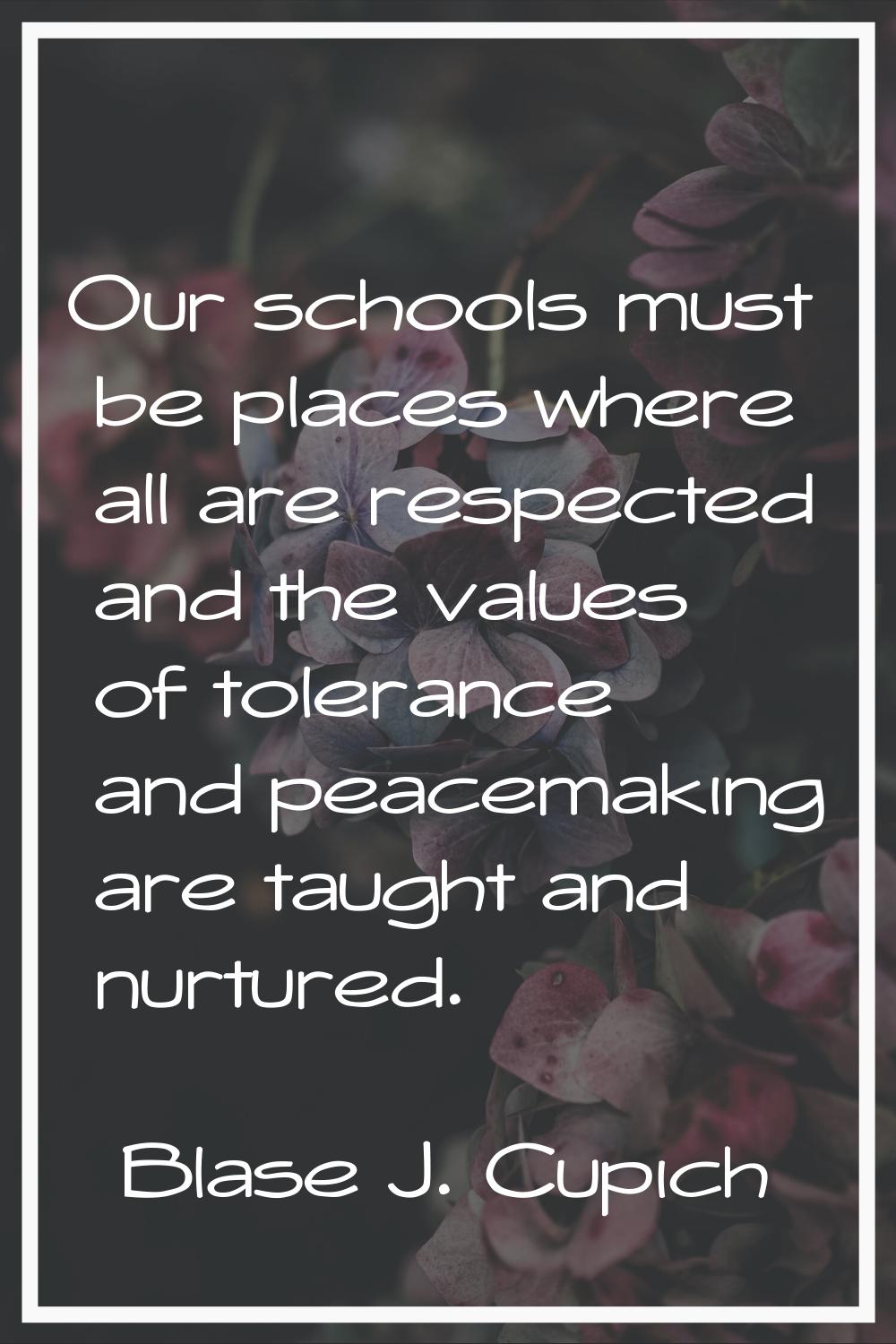 Our schools must be places where all are respected and the values of tolerance and peacemaking are 