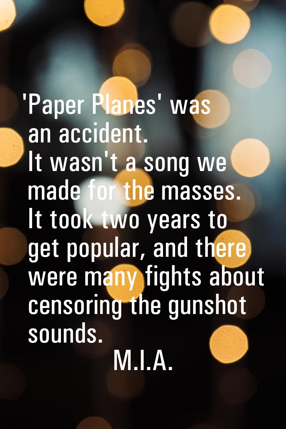 'Paper Planes' was an accident. It wasn't a song we made for the masses. It took two years to get p