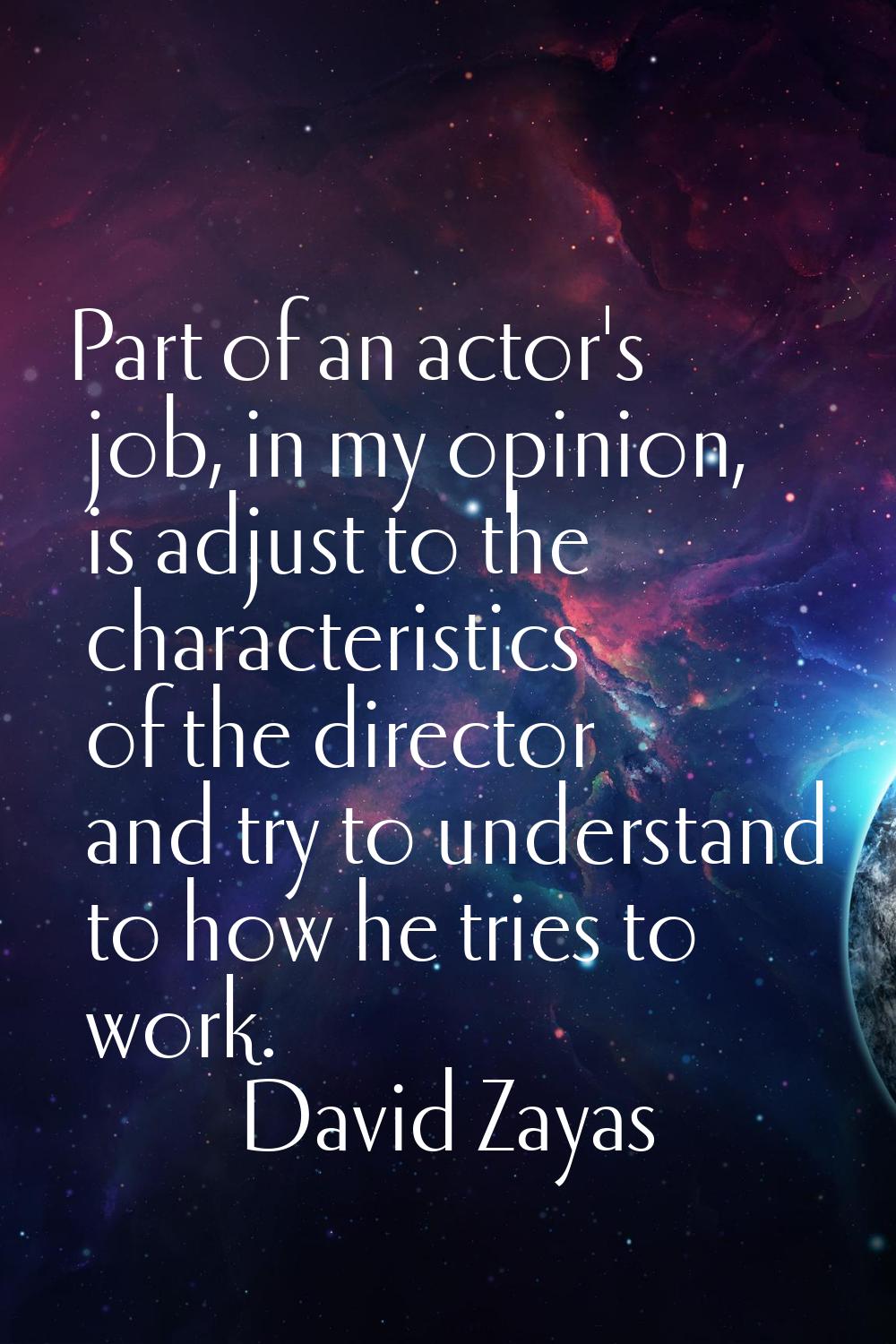 Part of an actor's job, in my opinion, is adjust to the characteristics of the director and try to 
