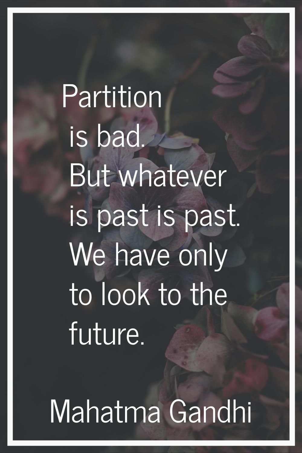 Partition is bad. But whatever is past is past. We have only to look to the future.
