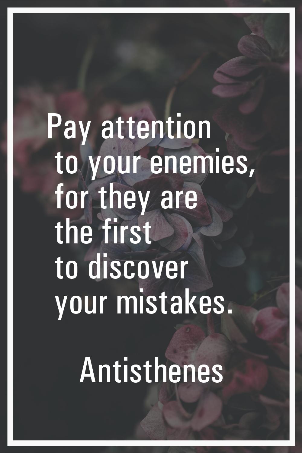 Pay attention to your enemies, for they are the first to discover your mistakes.