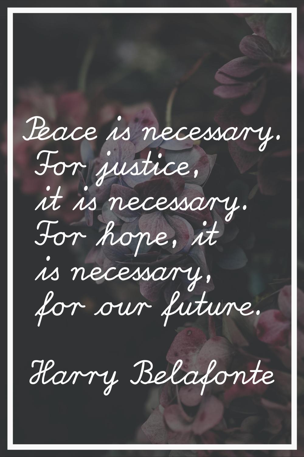 Peace is necessary. For justice, it is necessary. For hope, it is necessary, for our future.