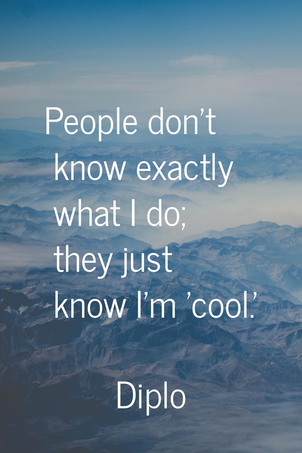 People don't know exactly what I do; they just know I'm 'cool.'