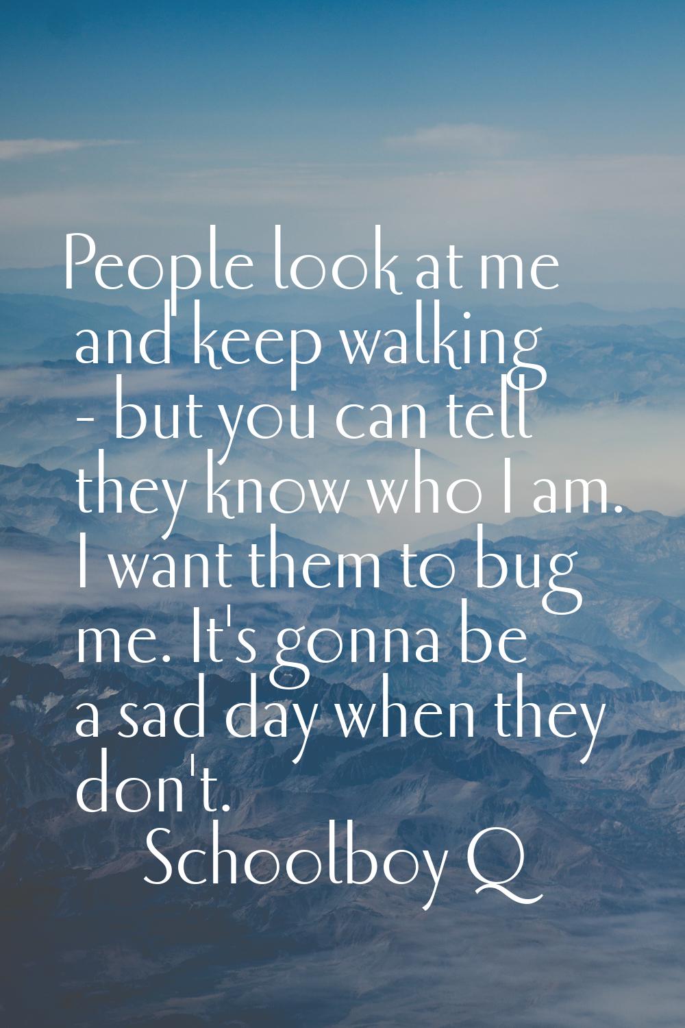 People look at me and keep walking - but you can tell they know who I am. I want them to bug me. It