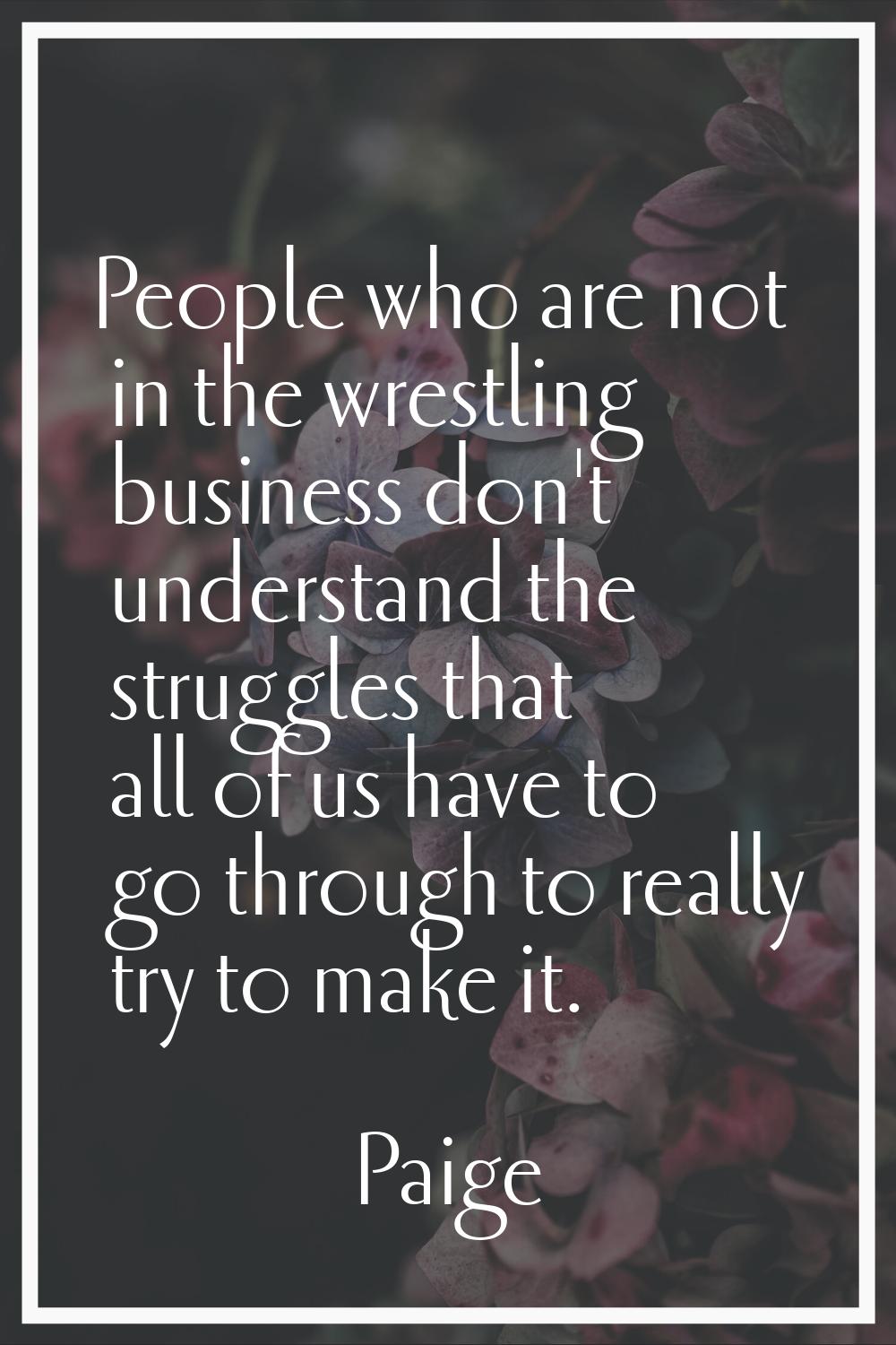 People who are not in the wrestling business don't understand the struggles that all of us have to 