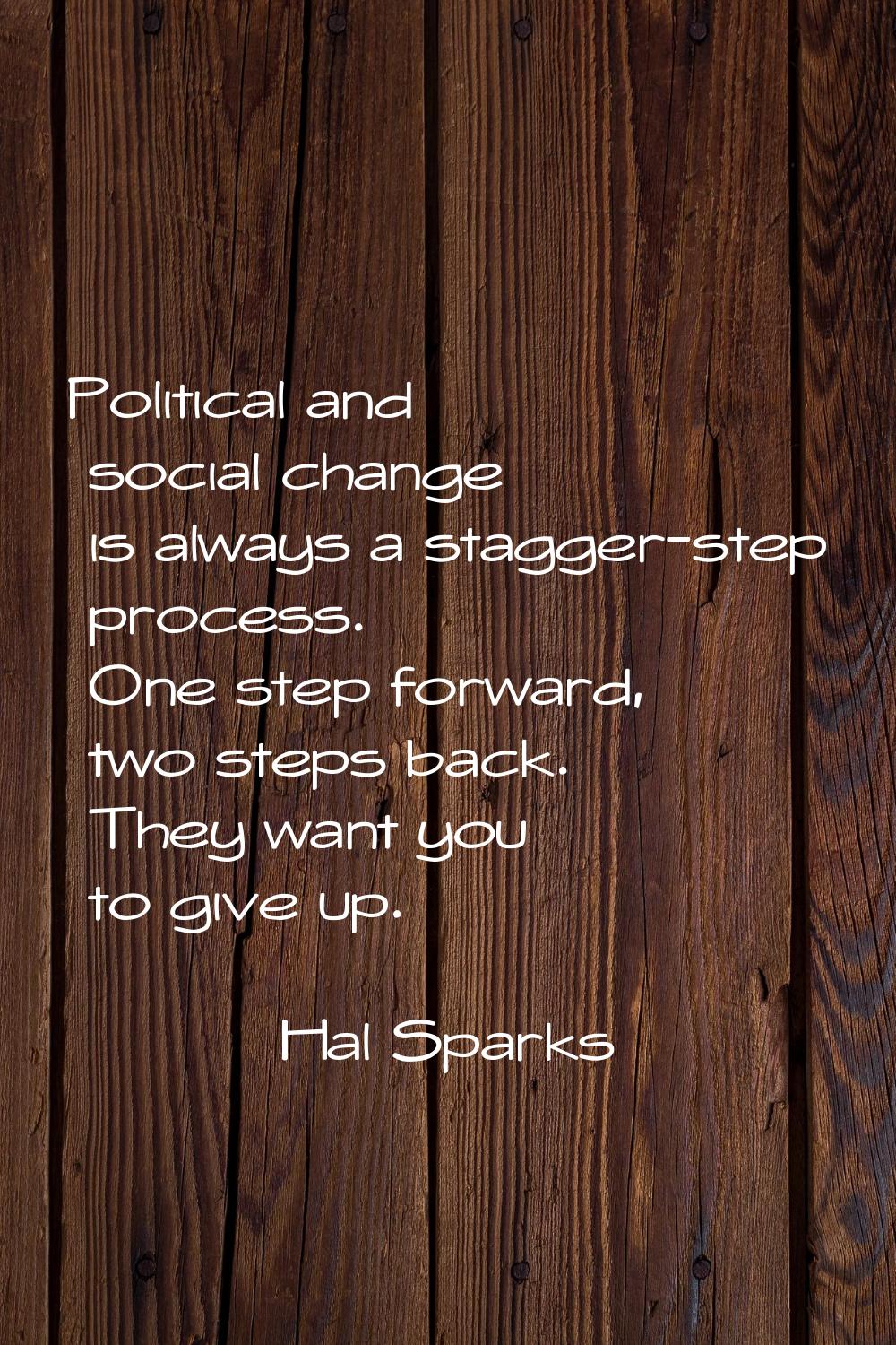Political and social change is always a stagger-step process. One step forward, two steps back. The