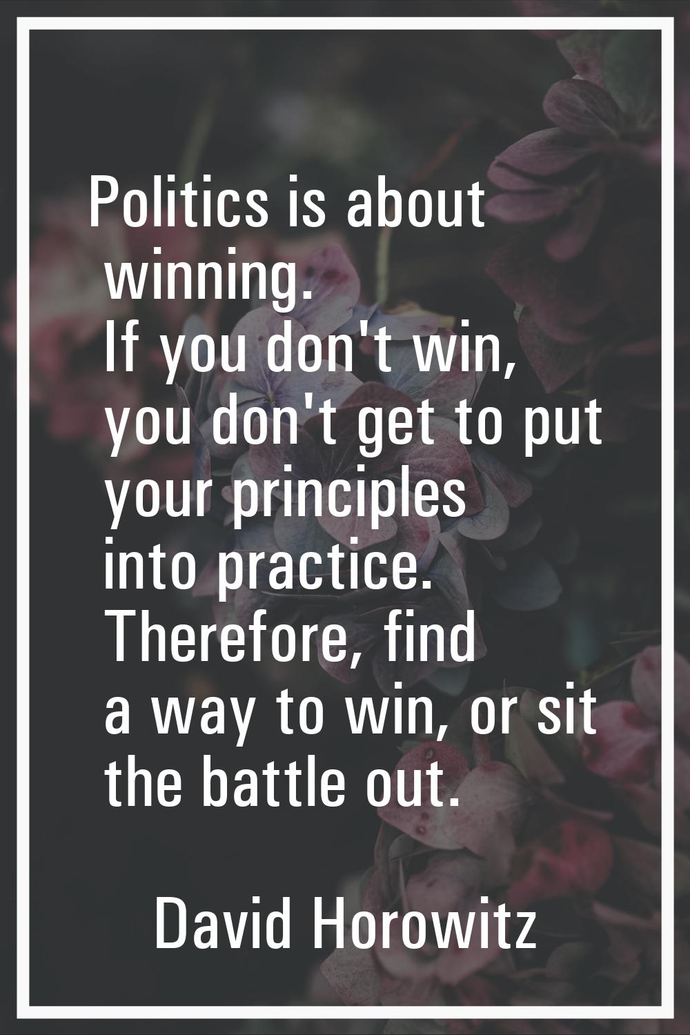 Politics is about winning. If you don't win, you don't get to put your principles into practice. Th