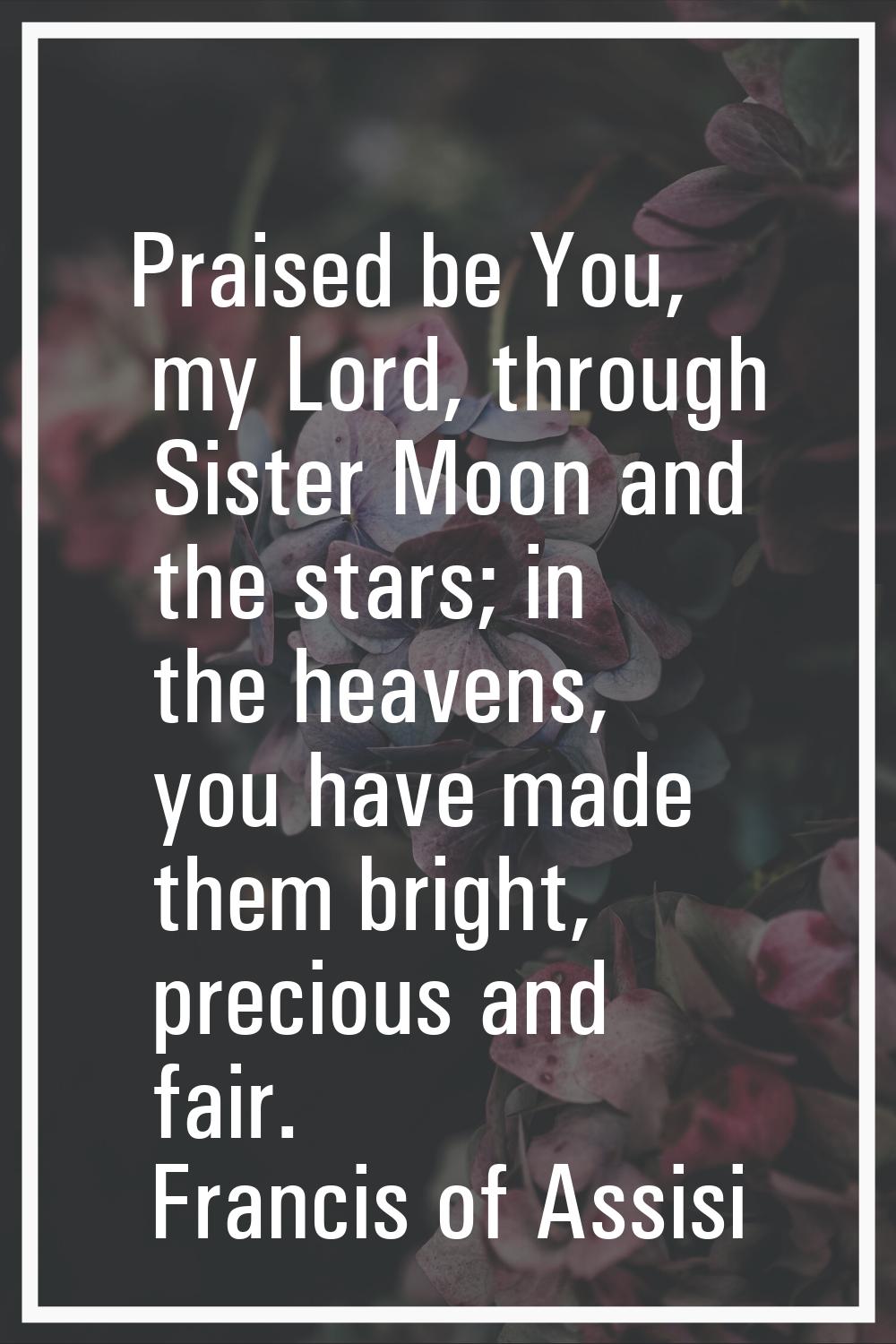 Praised be You, my Lord, through Sister Moon and the stars; in the heavens, you have made them brig