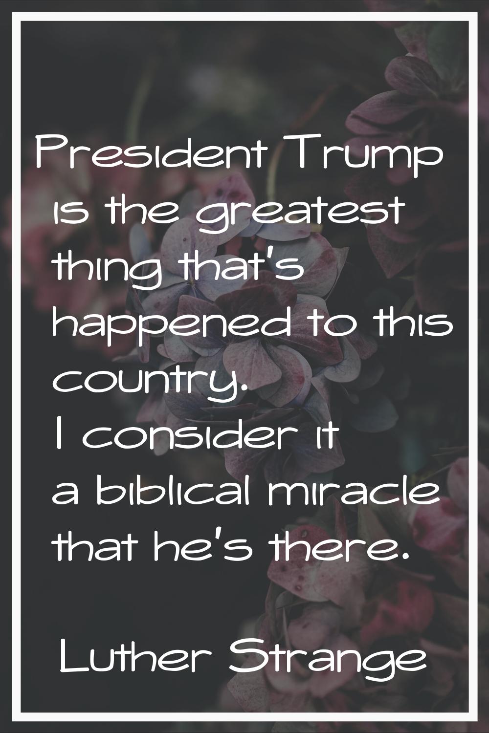 President Trump is the greatest thing that's happened to this country. I consider it a biblical mir