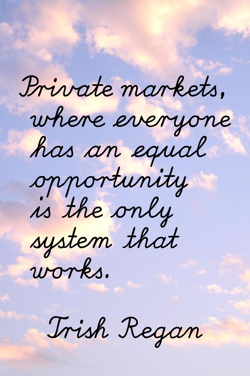 Private markets, where everyone has an equal opportunity is the only system that works.