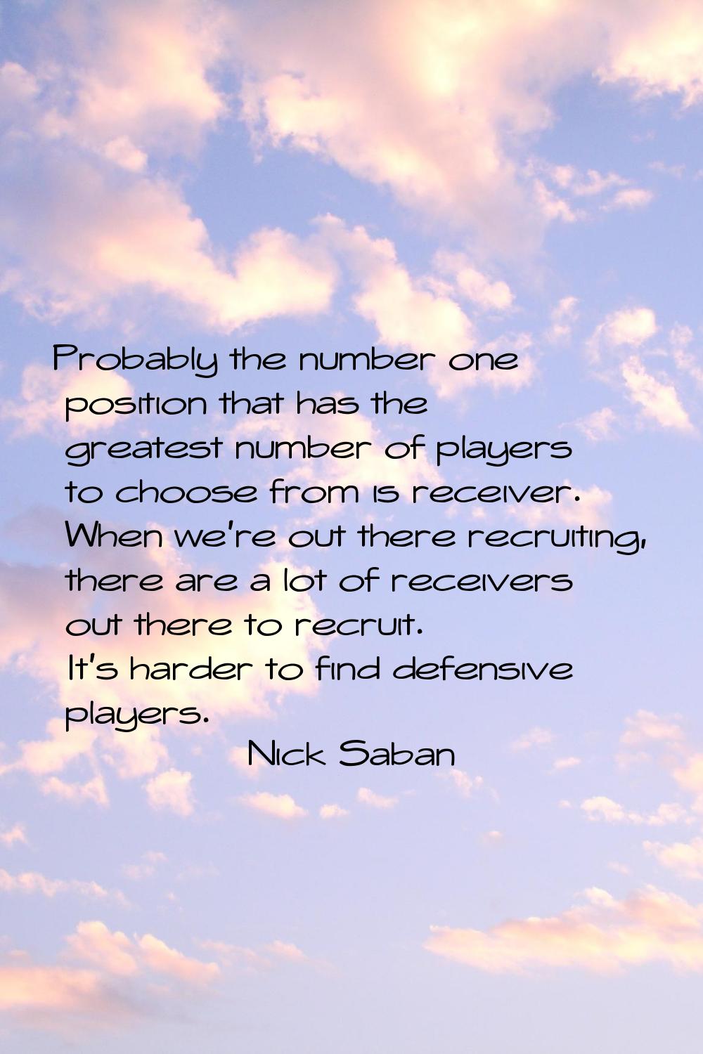 Probably the number one position that has the greatest number of players to choose from is receiver