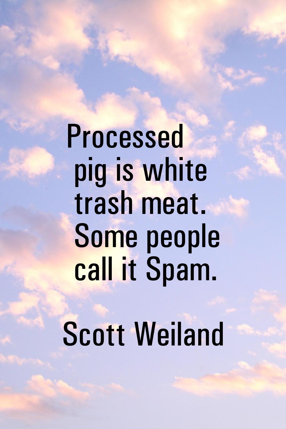 Processed pig is white trash meat. Some people call it Spam.