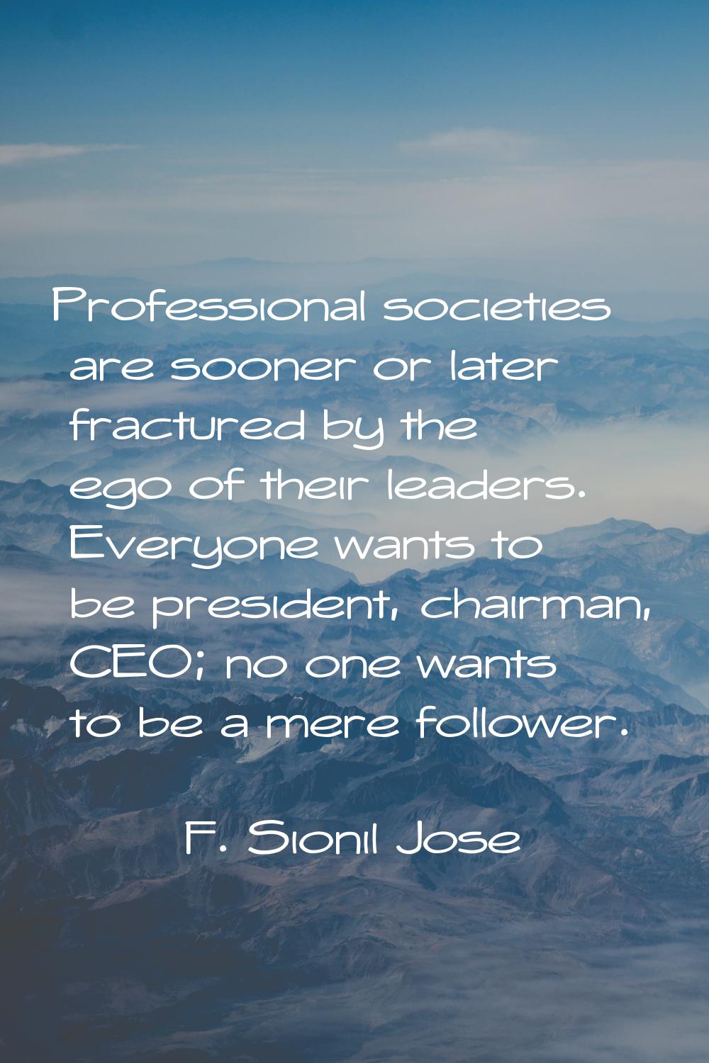 Professional societies are sooner or later fractured by the ego of their leaders. Everyone wants to