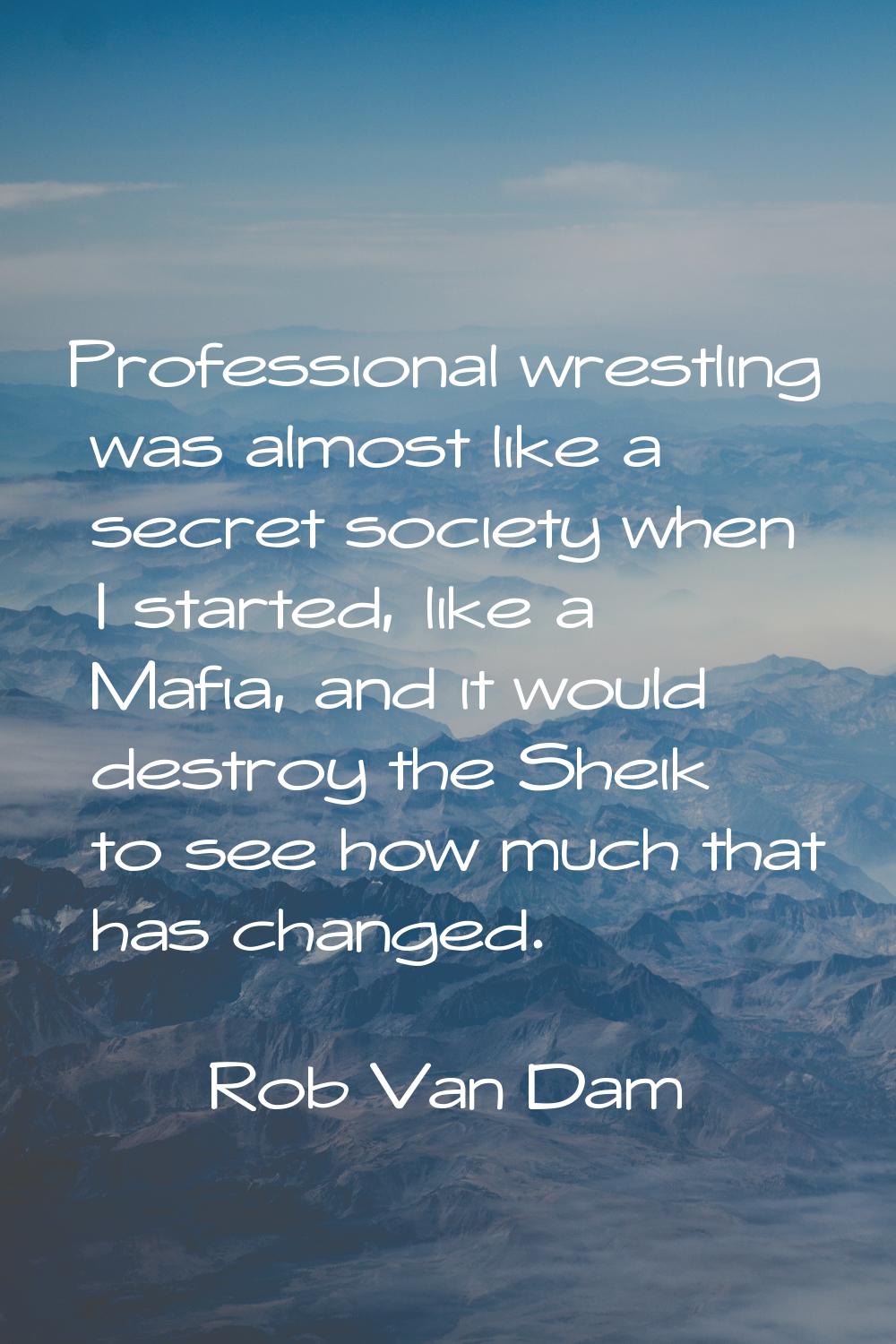 Professional wrestling was almost like a secret society when I started, like a Mafia, and it would 