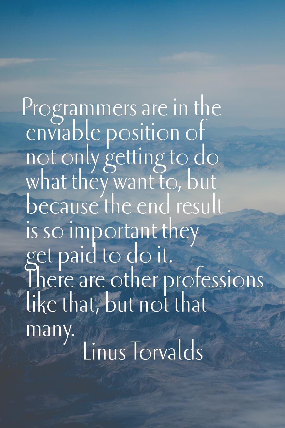 Programmers are in the enviable position of not only getting to do what they want to, but because t