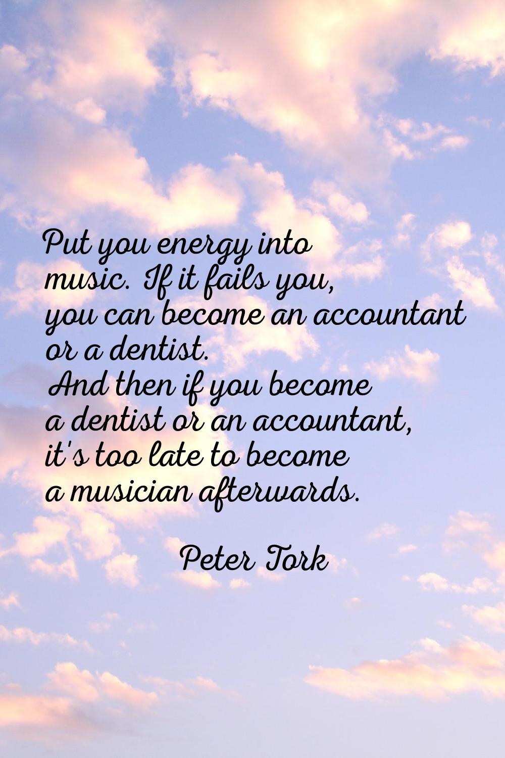 Put you energy into music. If it fails you, you can become an accountant or a dentist. And then if 