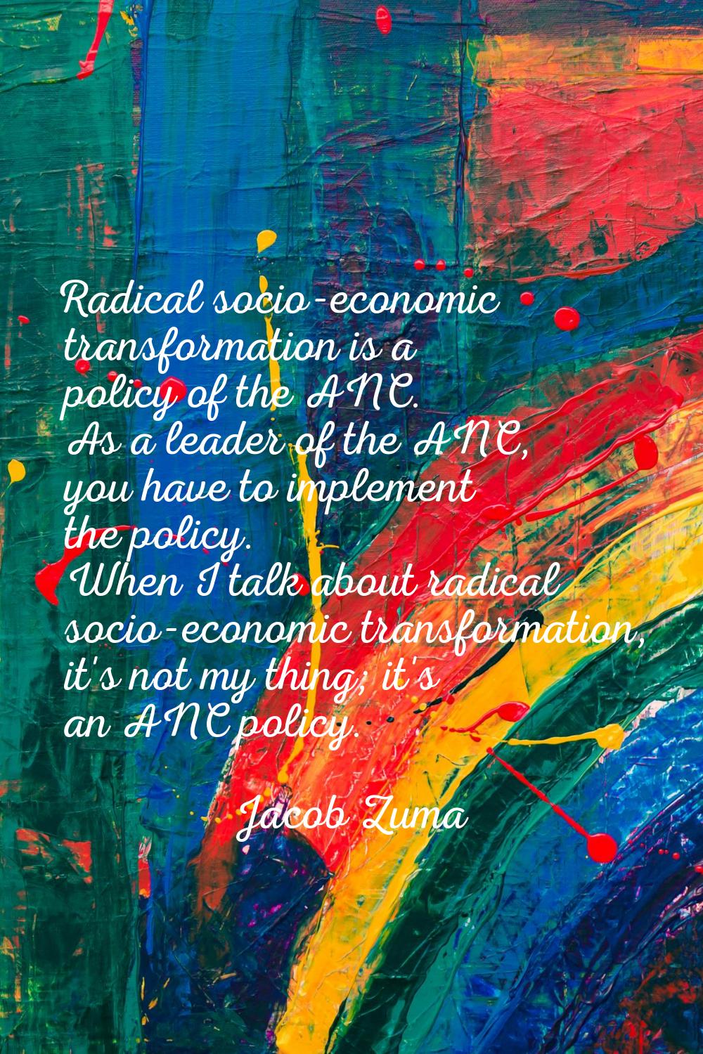 Radical socio-economic transformation is a policy of the ANC. As a leader of the ANC, you have to i